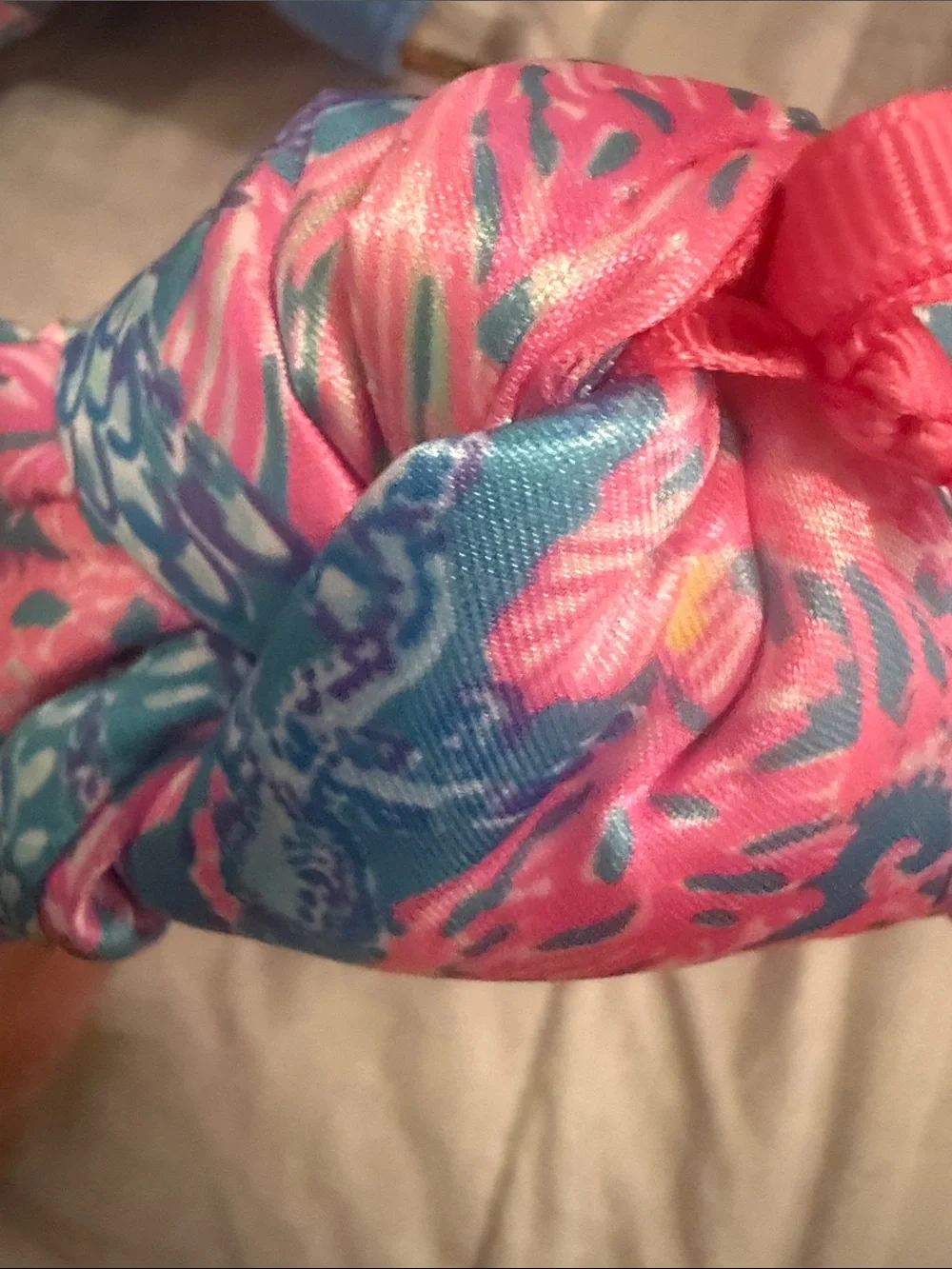 Lilly Pulitzer Pink and Aqua Floral Wide Knotted Headband